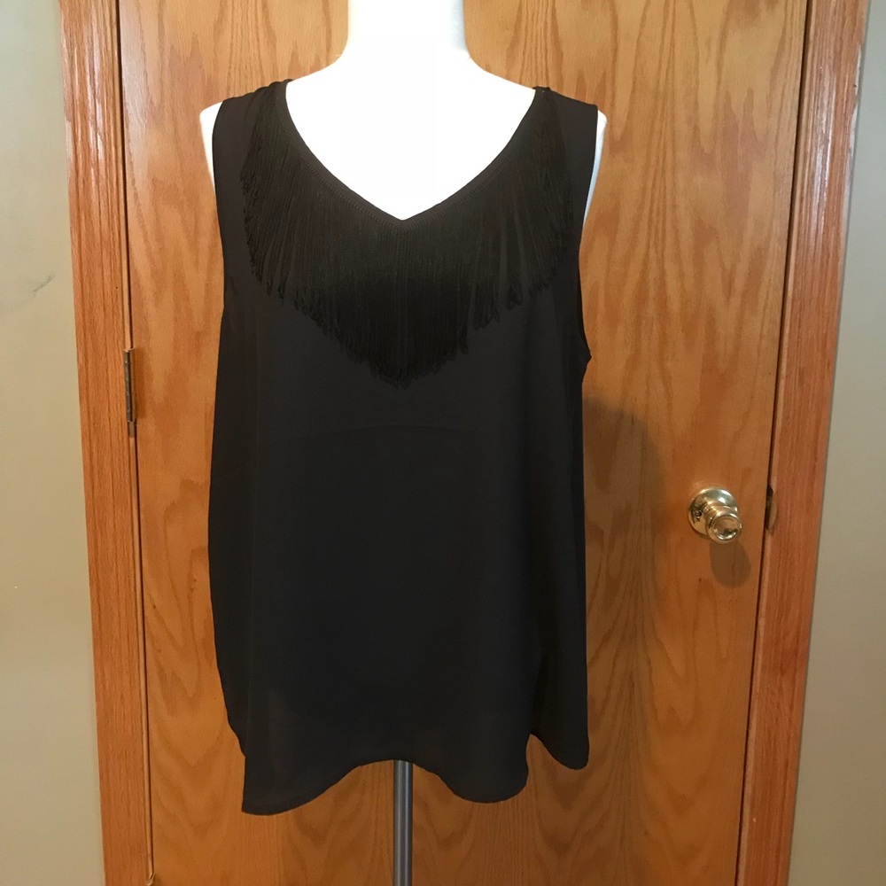 Black blouse with fringe detailing